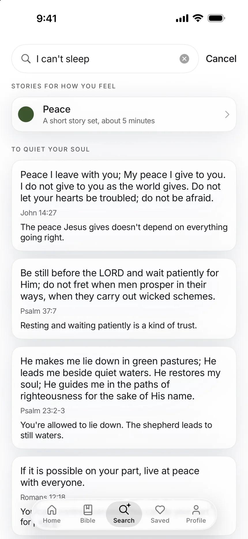 Search for “I can’t sleep”: a Peace story set and verses to quiet your soul.